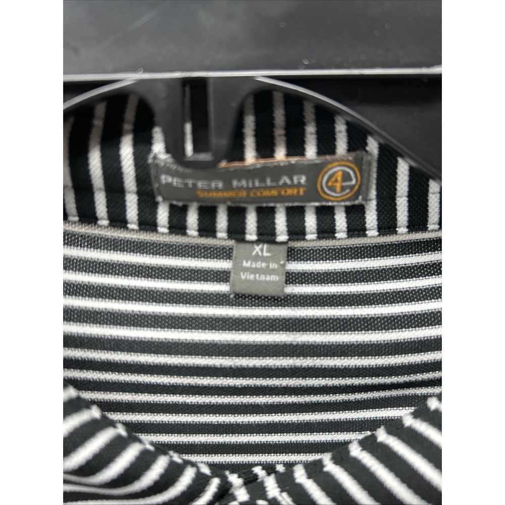 Peter Millar Shirt Mens XL Black White Polo Summer Comfort Striped Stretch - Picture 2 of 11
